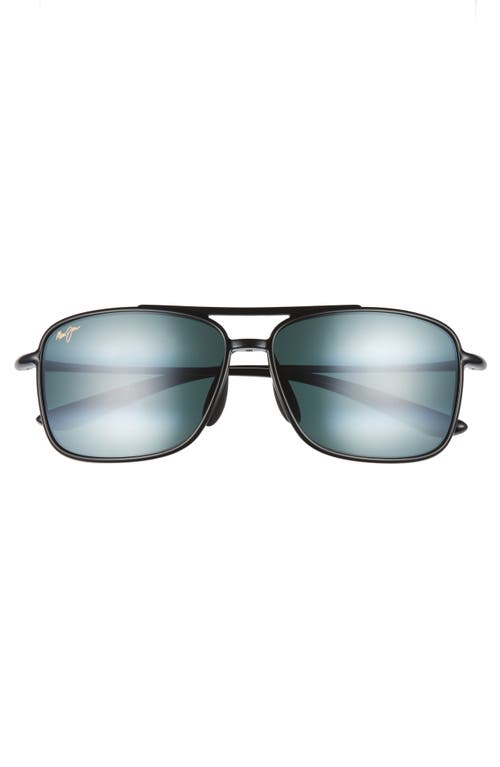 Maui Jim Kaupo Gap 61mm Polarizedplus2® Aviator Sunglasses In Gloss Black/neutral Grey