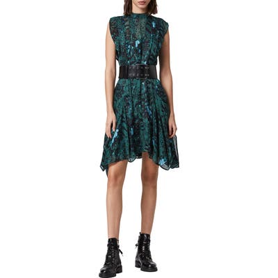 Allsaints Fleur Wing Handkerchief Hem Minidress, Green