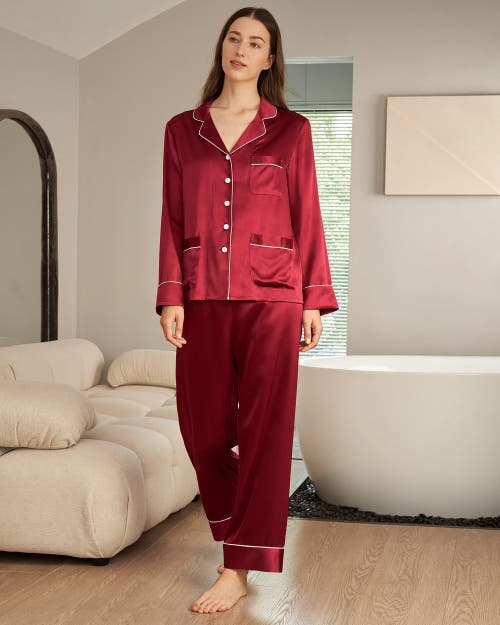 Shop Lilysilk Chic Trimmed Silk Pajama Set In Claret