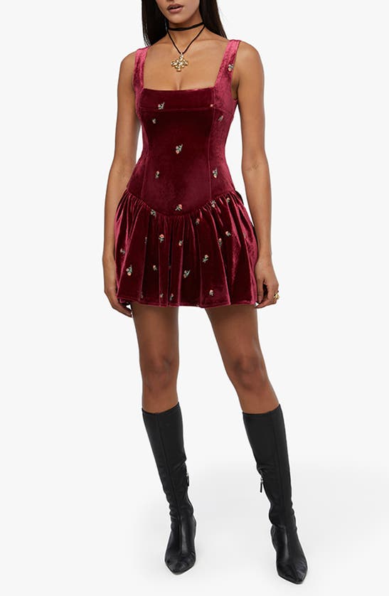 Shop Weworewhat We Wore What Floral Corset Velvet Dress In Burgundy Multi