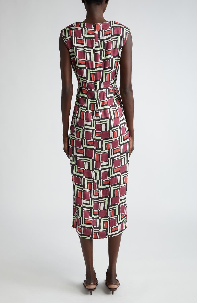 ST. JOHN Geometric Print Sleeveless Knit Midi Dress, Alternate, color, Dark Claret Multi