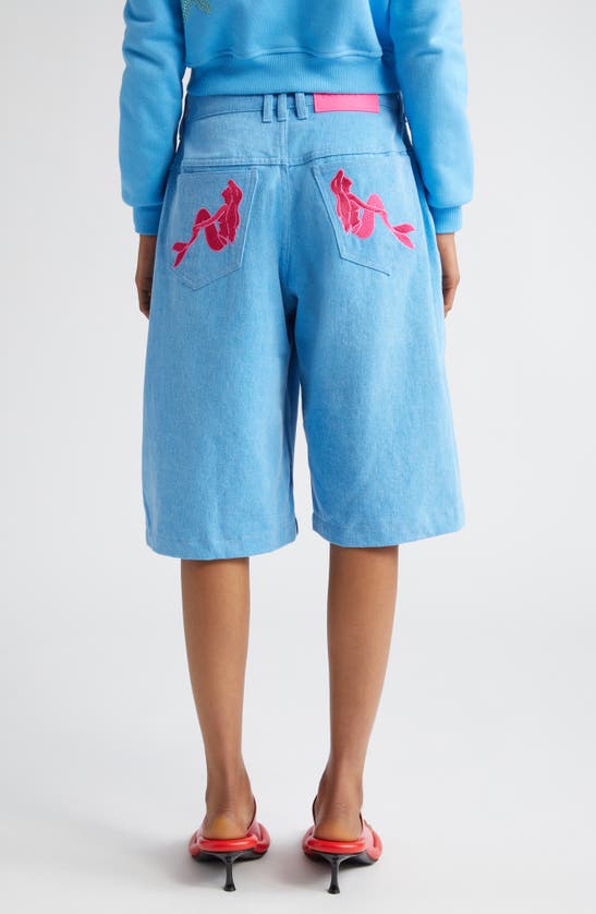 Marshall Columbia X Disney 'the Little Mermaid' High Waist Embroidered Denim Shorts In Blue
