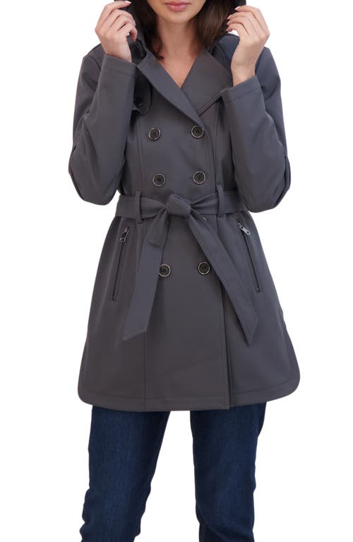 Sebby Water-resistant Hooded Double-breasted Trench Coat In Graphite