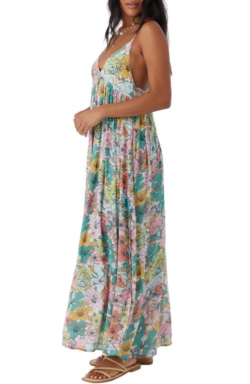 Shop O'neill Saltwater Essentials Floral Maxi Dress In Teal Multi Colored