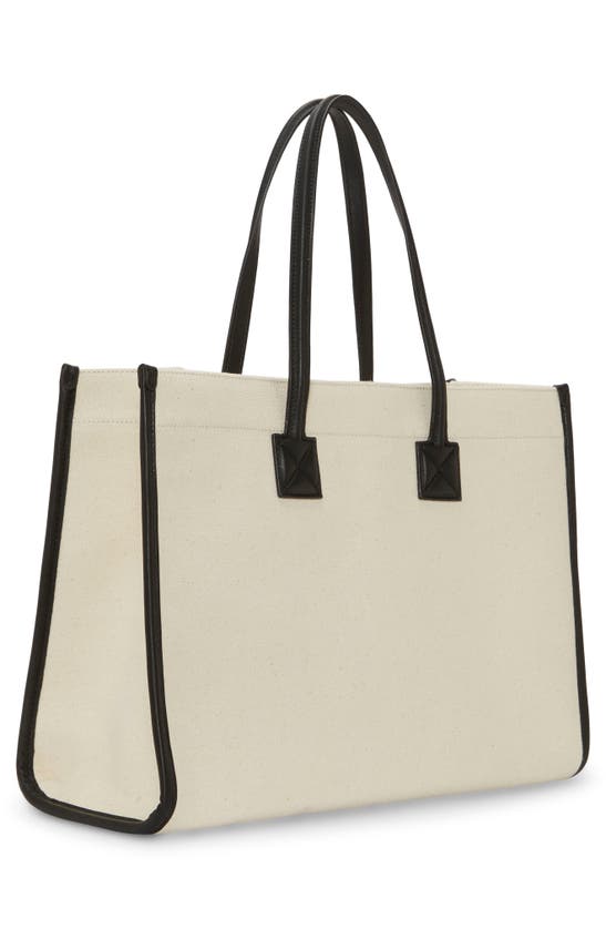 Vince Camuto Saly Tote For Women – Natural Canvas, Sleek Leather Trim, Spacious & Stylish