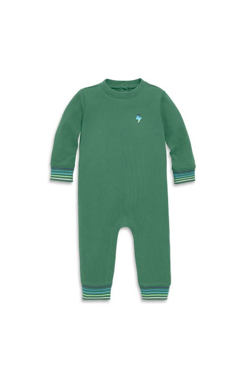 Shop Primary Baby Embroidered Stripe Trim Sweatshirt Romper In Chive