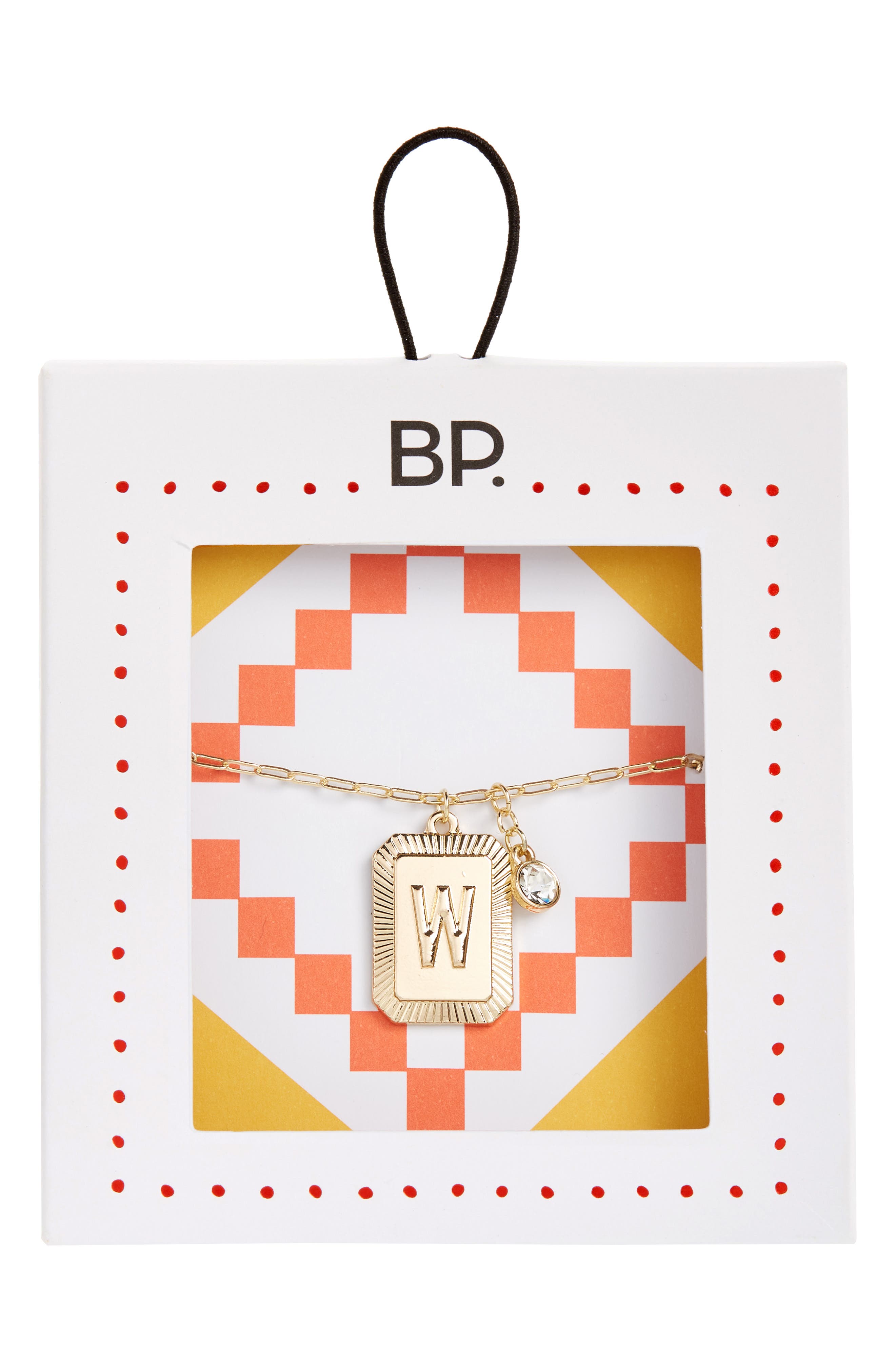 BP. Initial Plaque Pendant Necklace in W- Clear- Gold