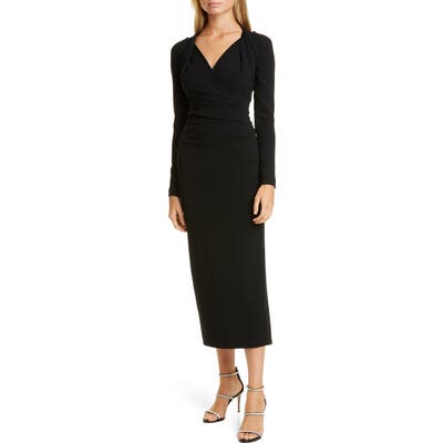 Talbot Runhof Long Sleeve Crepe Cocktail Dress, Black