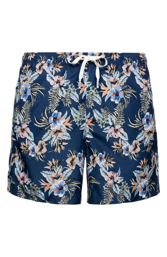 Shop Eton Floral Print Swim Trunks In Blue