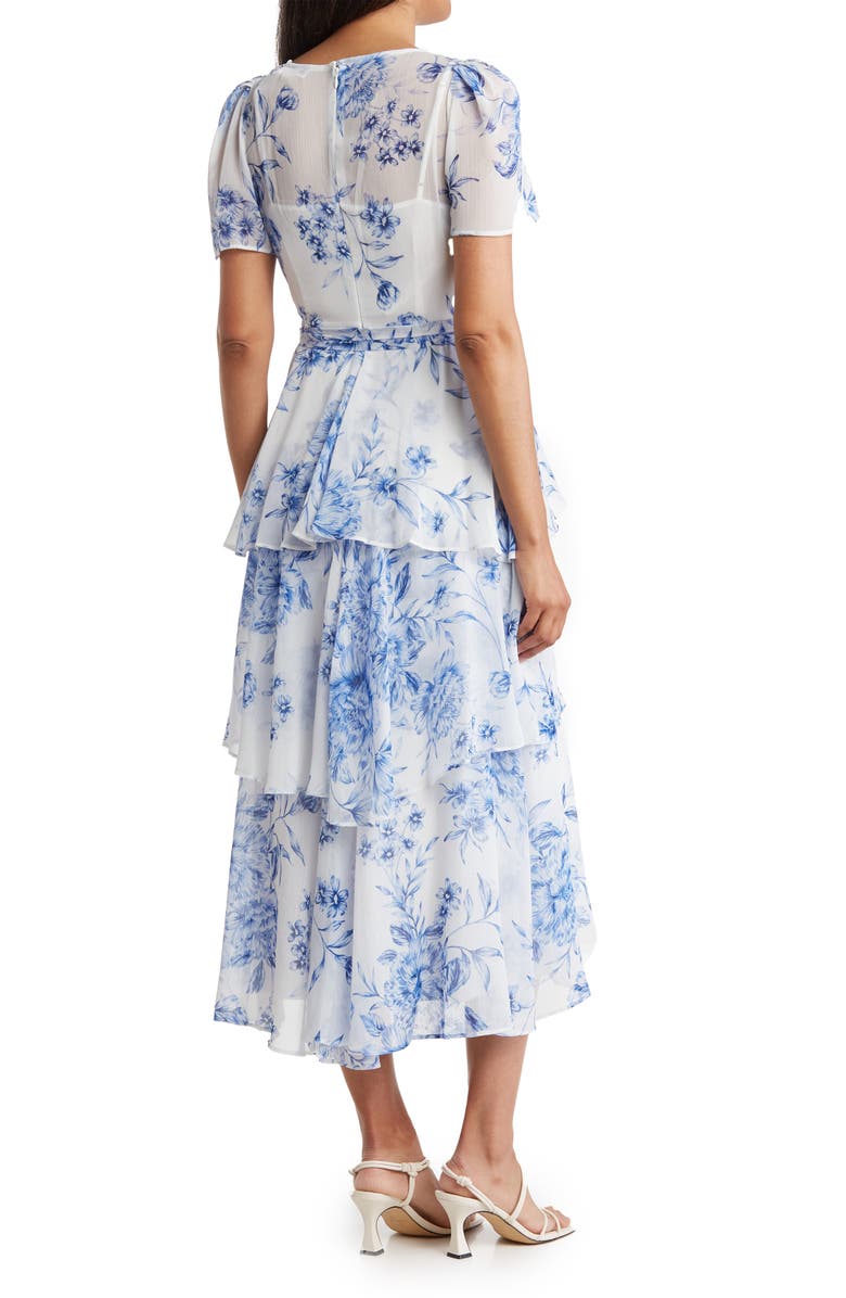 Calvin Klein Floral Short Sleeve Tiered Chiffon Maxi Dress | Nordstromrack