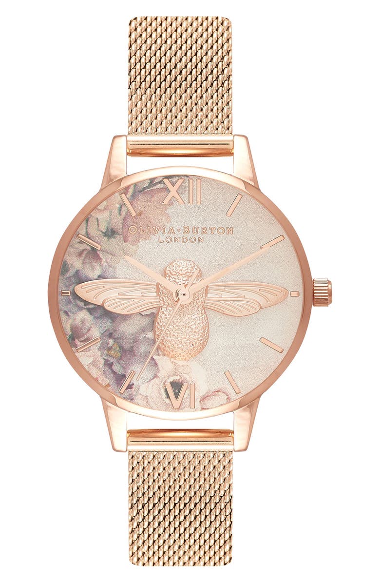 Olivia Burton Watercolor Floral Mesh Strap Watch 30mm Nordstrom