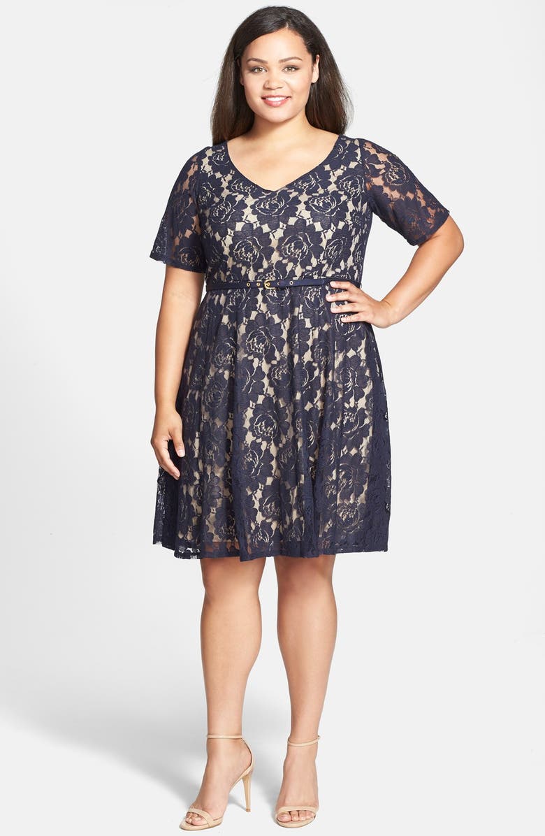 Gabby Skye Belted Lace Fit & Flare Dress (Plus Size) | Nordstrom
