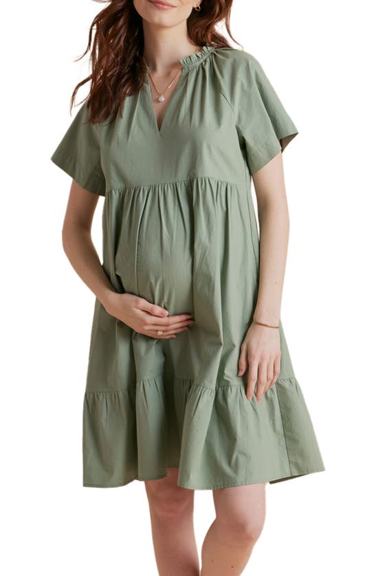 Shop A Pea In The Pod Tiered Cotton Maternity Dress In Deep Sage