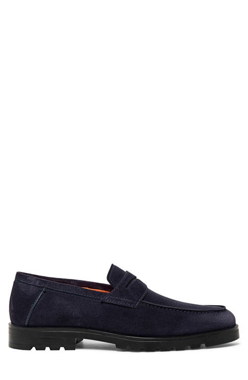 Santoni Suede Penny Loafers In Blue