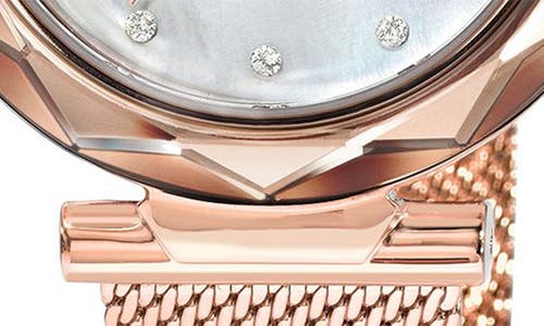 PORSAMO BLEU PORSAMO BLEU HAZEL WHITE TOPAZ MOTHER OF PEARL DIAL 3-HAND QUARTZ MESH STRAP WATCH, 33MM
