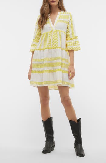 Vero Moda Dicthe Organic Cotton Tunic Dress In Yellow