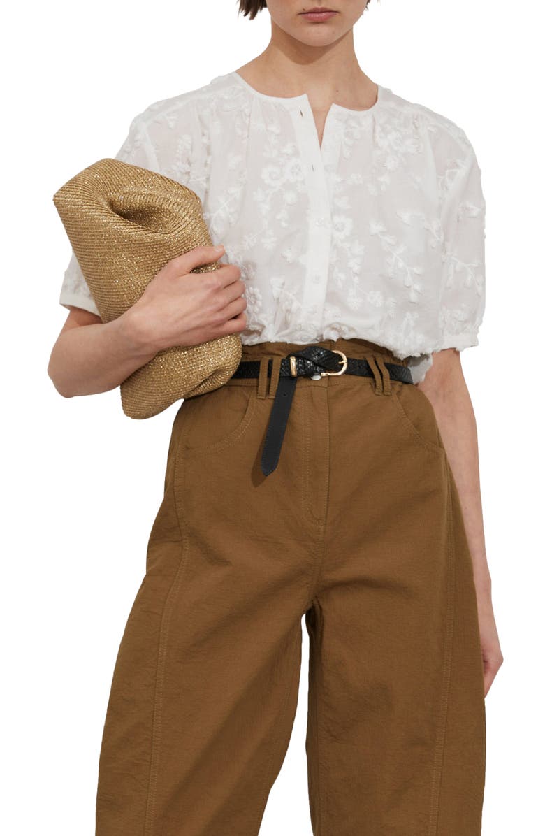 & Other Stories Floral Texture Front Button Cotton Top, Alternate, color, White Light