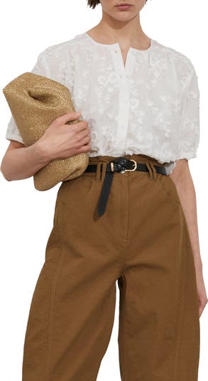 Floral Texture Front Button Cotton Top