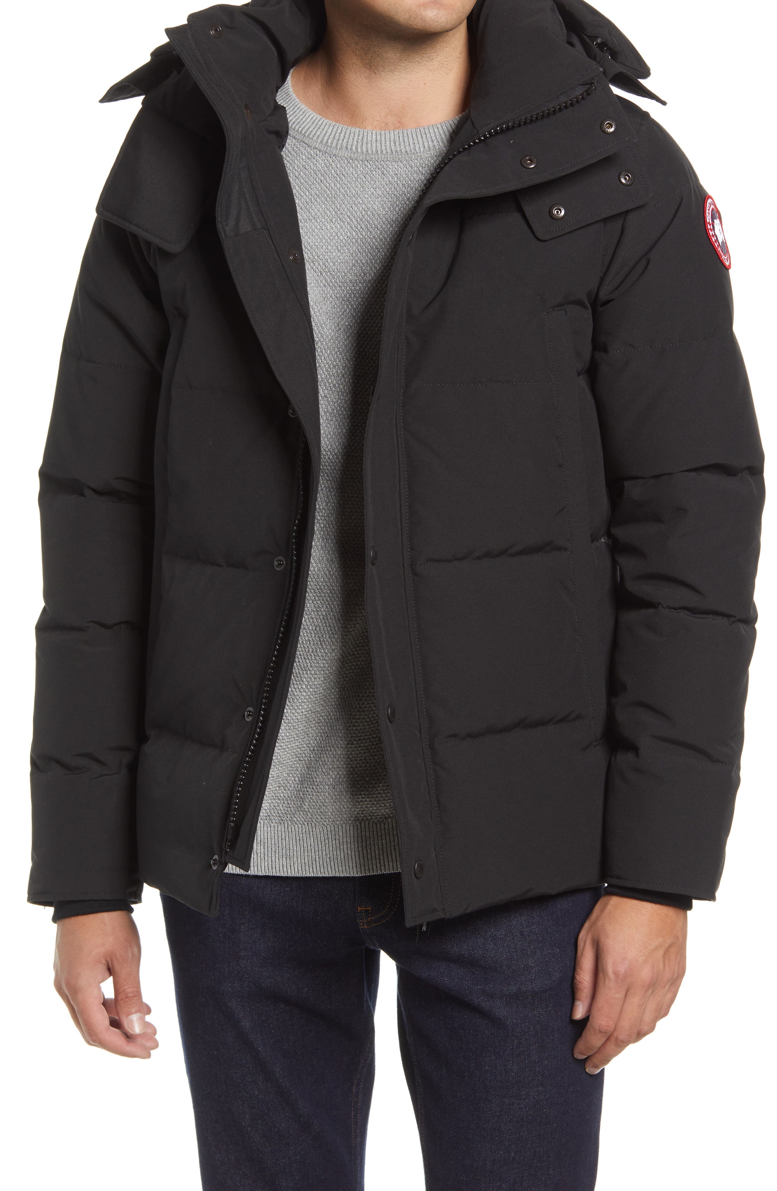 Canada Goose Men's Wyndham Fusion Fit 625 Fill Power Hooded Down Jacket in Black at Nordstrom, Size X-Large