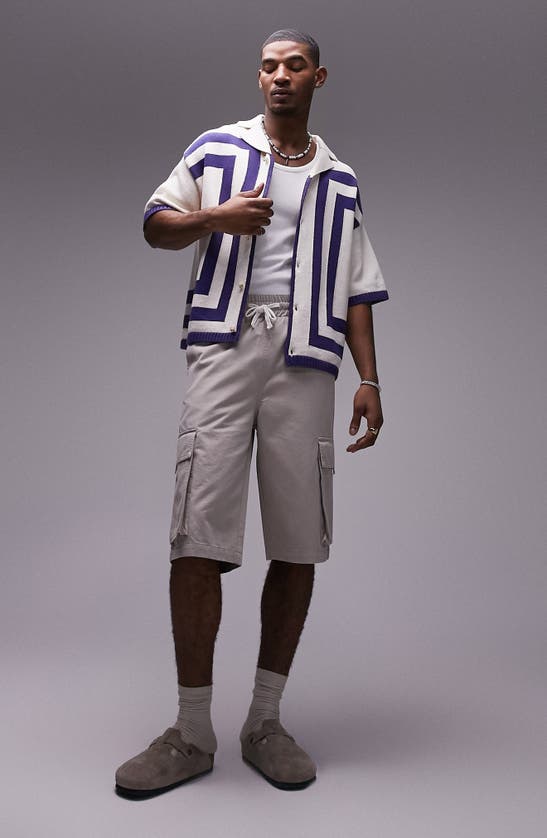 Shop Topman Oversize Geo Pattern Short Sleeve Camp Collar Cardigan In White