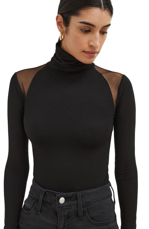 Shop Marcella Maria Mesh Panel Jersey Turtleneck Top In Black