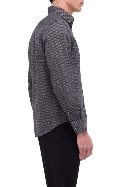 Shop Bugatchi Axel Shaped Fit Basketweave Print Stretch Button-up Shirt In Anthracite