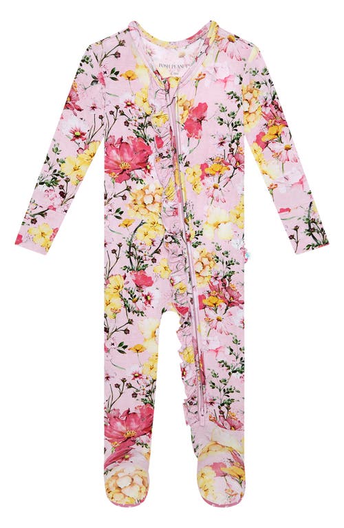 Posh Peanut Gaia Ruffled Fitted Footie Pajamas Bright Pink at Nordstrom,