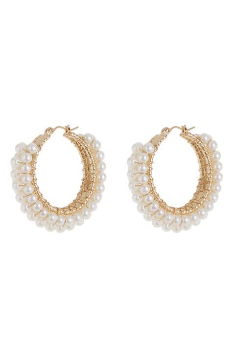 Imitation Pearl Hoop Earrings