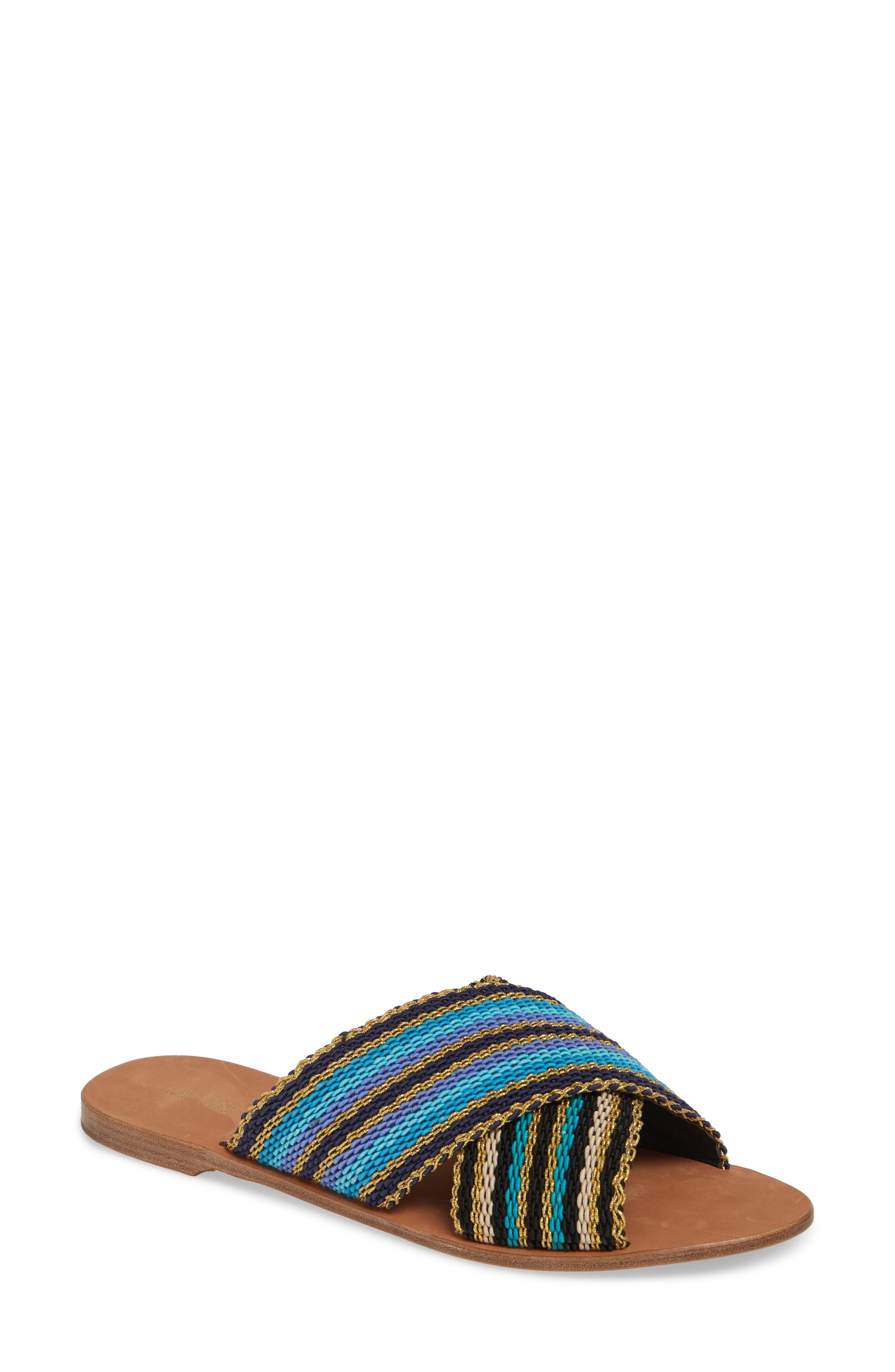 Diane Von Furstenberg Cindi Woven Slide Sandal, Blue