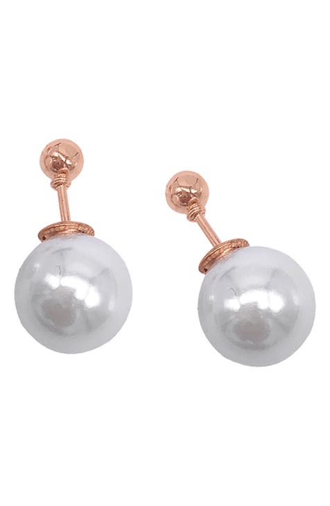 Spring 2022 14K Yellow Gold Plated Imitation Pearl Double Sided Ball Earrings