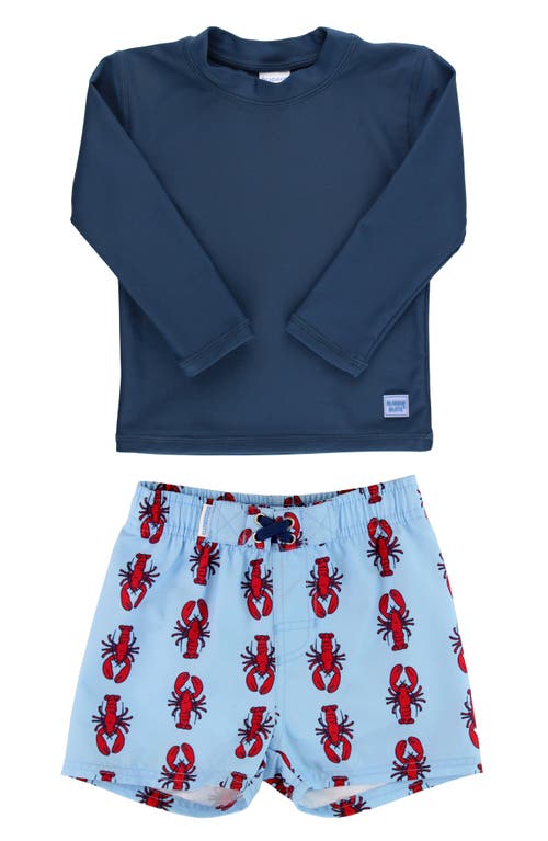 RuggedButts Kids' Lobster Print Two-Piece Rashguard Swimsuit in Blue