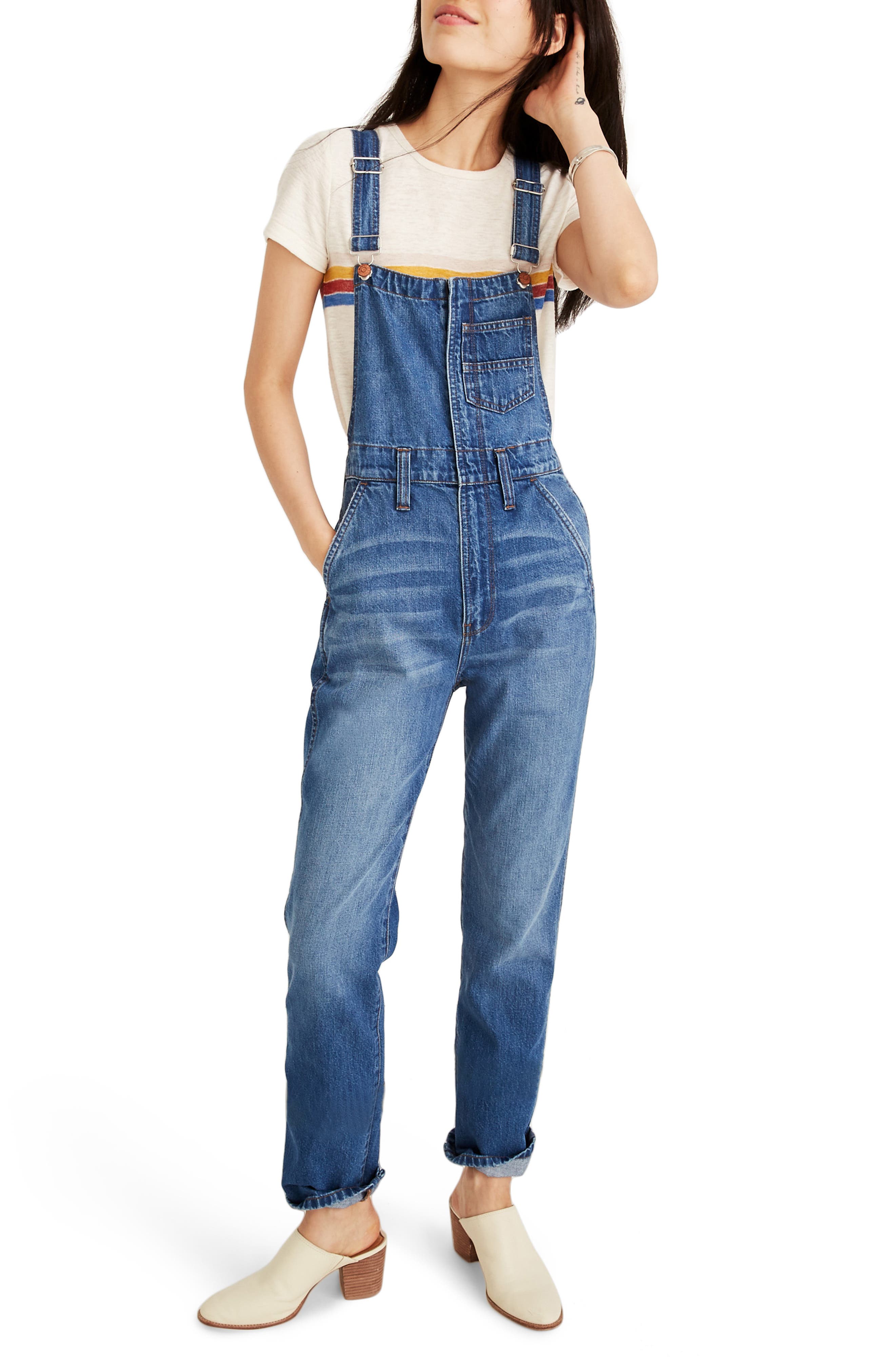 Madewell Straight Leg Zip Overalls, Blue
