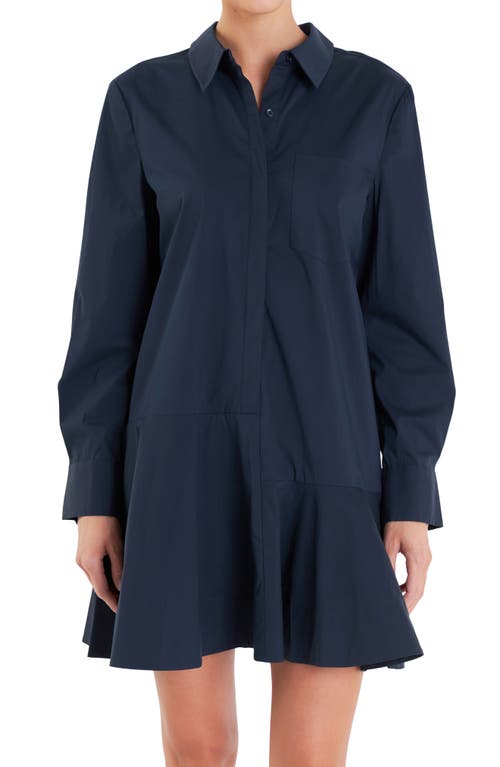 Shop English Factory Long Sleeve Shirtdress In Navy