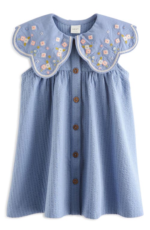 Next Kids' Embroidered Collar Cotton Dress In Blue