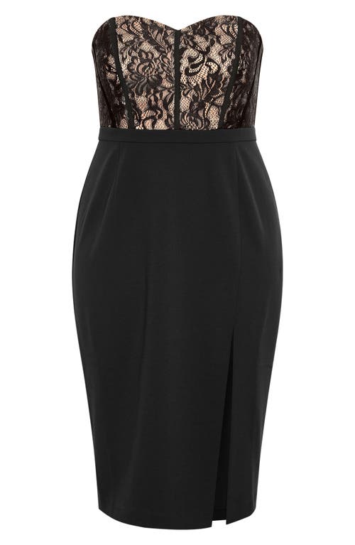 Shop City Chic Perfect Date Mixed Media Strapless Dress In Black