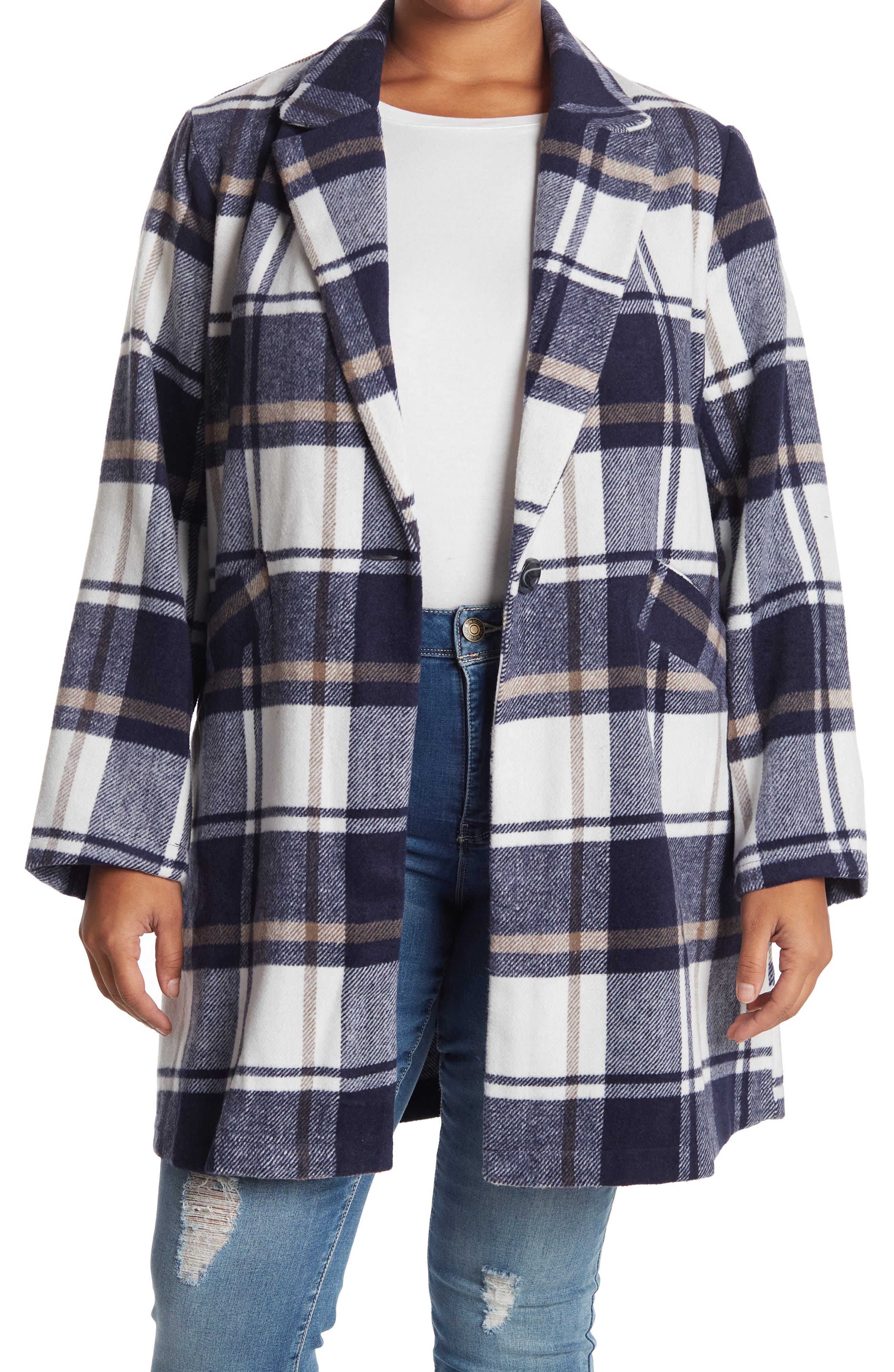 melloday plaid notch lapel long jacket