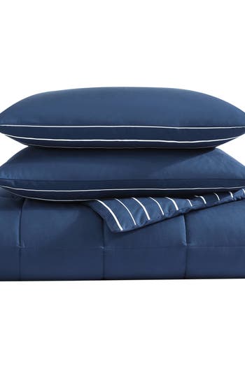 Nautica Longdale Stripe Comforter & Sham Set In Navy Blue