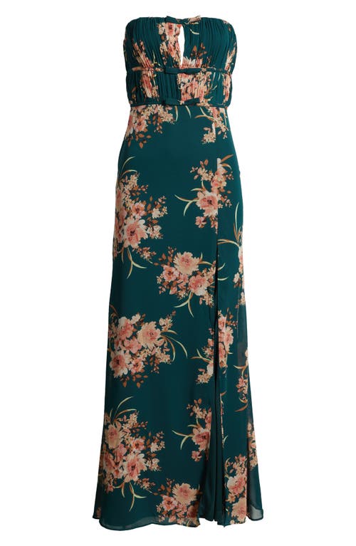 Shop Lulus Enchanting Garden Strapless Cocktail Dress In Emerald/blush/light Brown