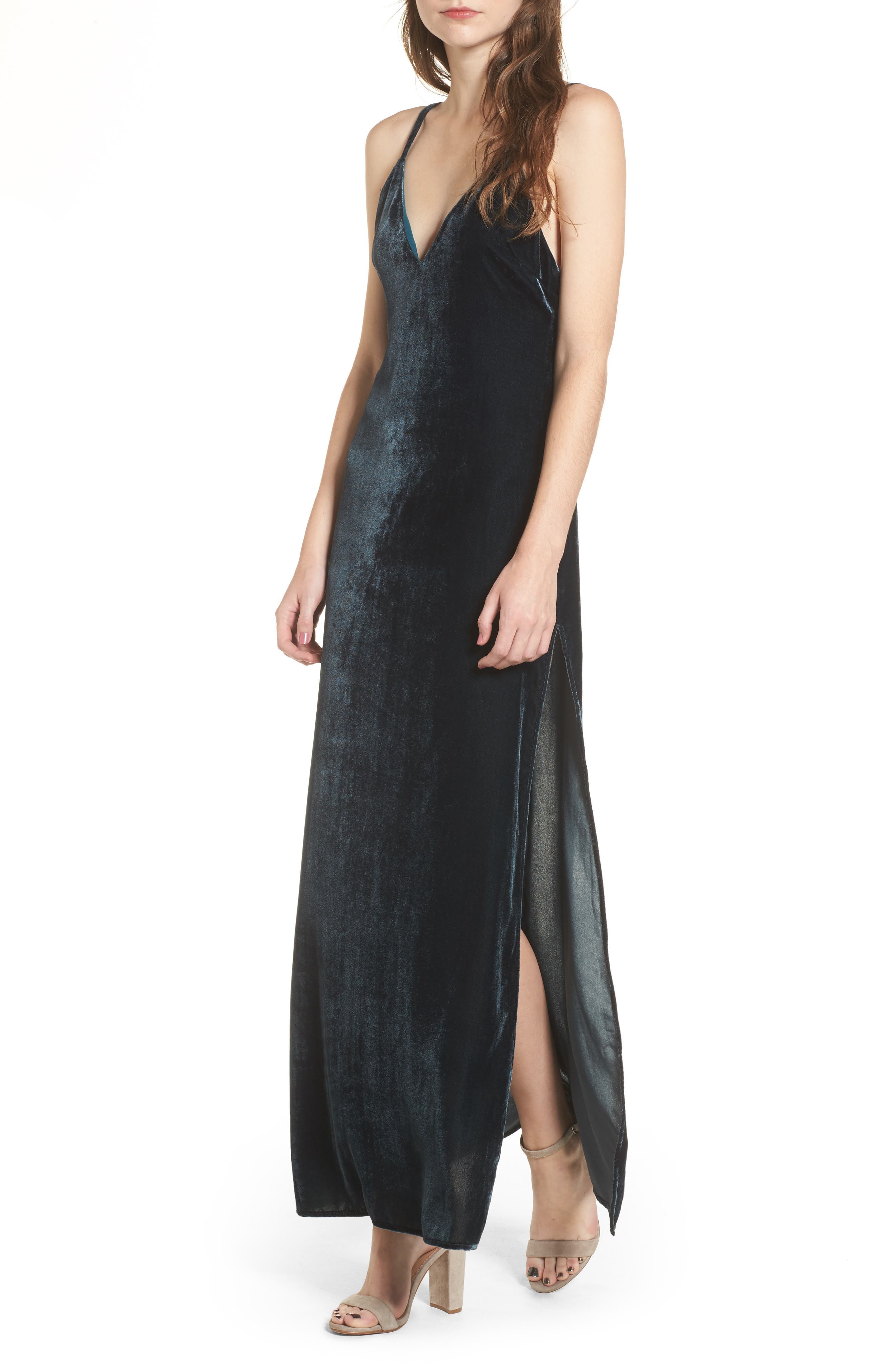 velvet maxi slip dress