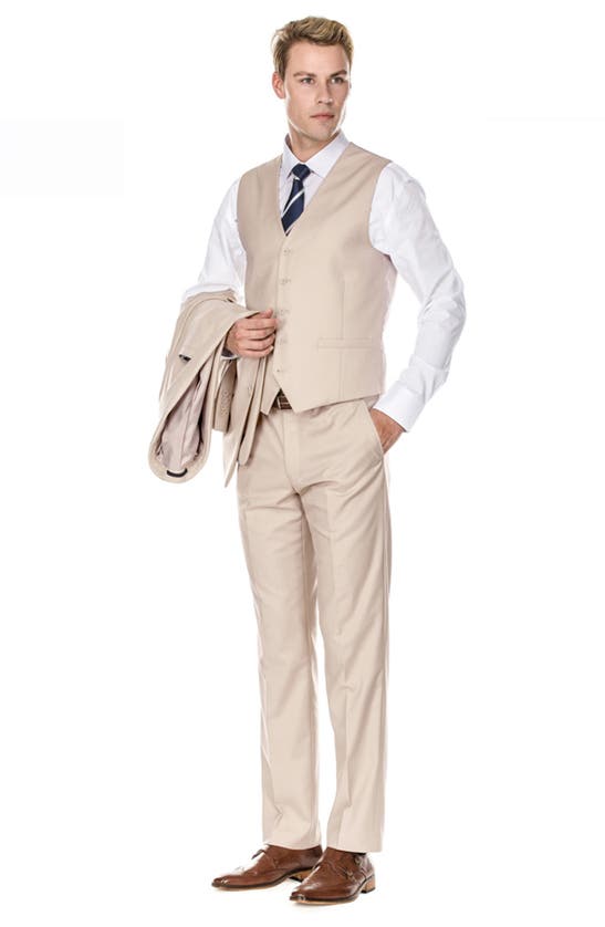 Shop Braveman Premium Slim Fit 3-piece Suit In Light Beige