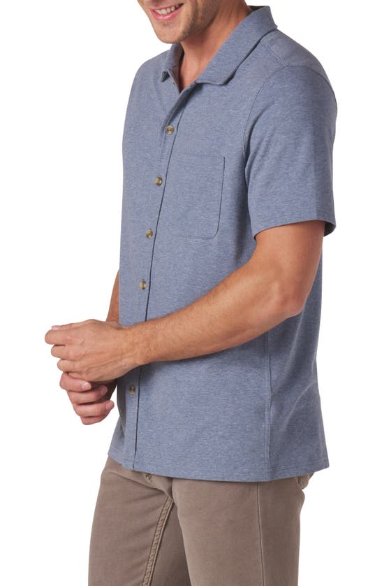 The Normal Brand Puremeso Solid Short Sleeve Knit Button-up Shirt In Lake Blue