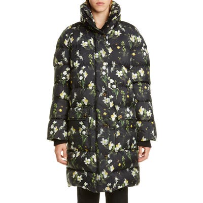 Erdem Floral Down Puffer Coat, Black