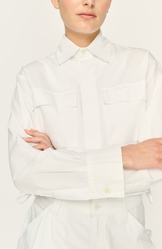 Shop Dl1961 Faye Crop Drawstring Hem Button-up Shirt In White (poplin)