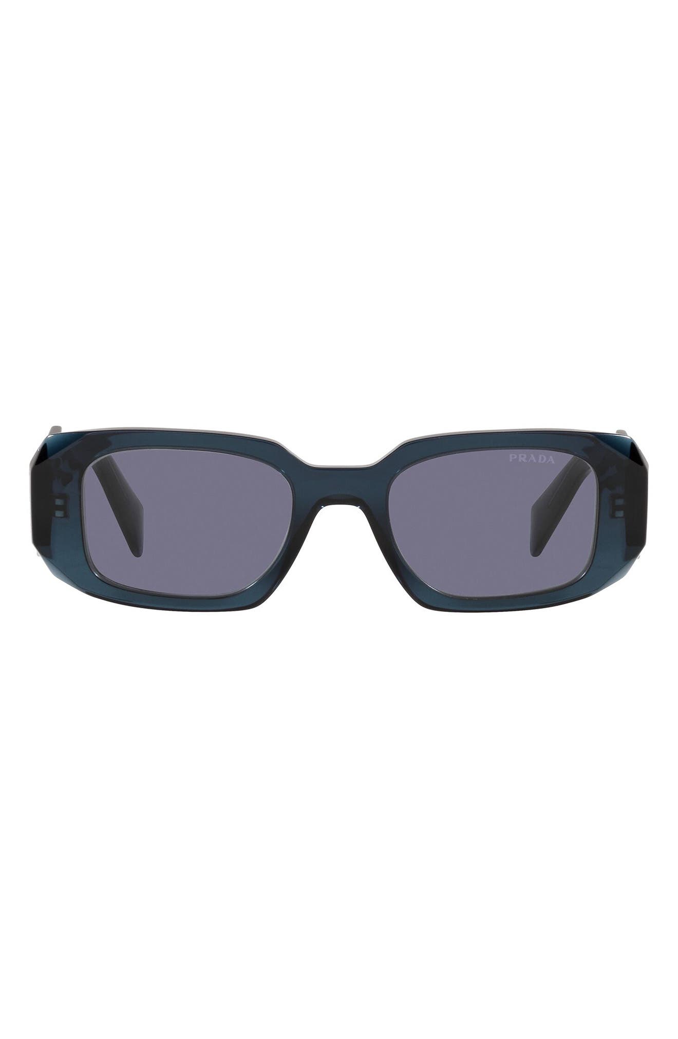 Prada Runway 49mm Rectangle Sunglasses in Blue Crystal/Blue