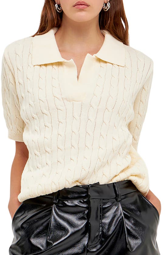 Grey Lab Cable Knit Polo Top In Cream