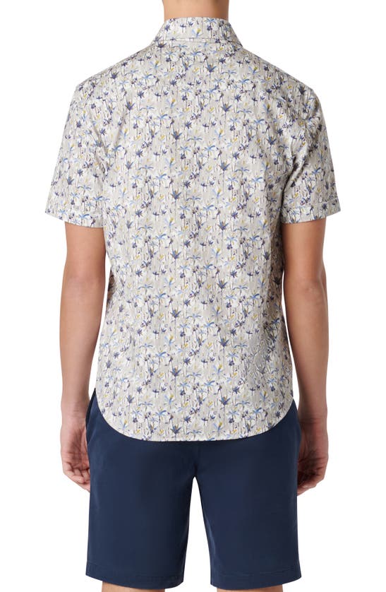 Shop Bugatchi Miles Ooohcotton® Leaf Print Short Sleeve Button-up Shirt In Sand