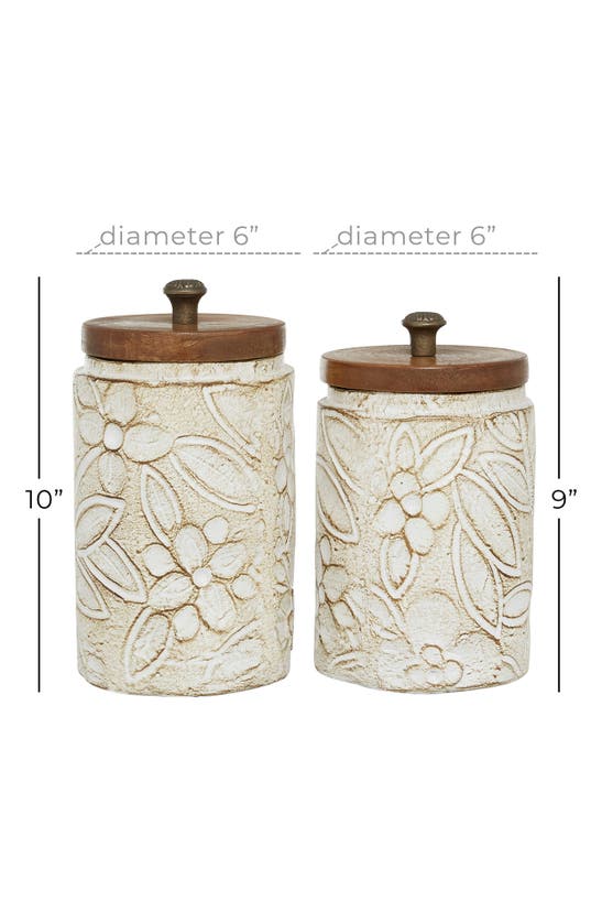 SONOMA SAGE HOME SONOMA SAGE HOME WHITE CERAMIC HANDMADE INTRICATELY CARVED DECORATIVE JAR WITH WOOD LID