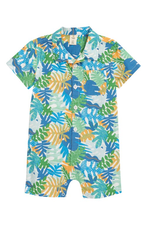 Tucker + Tate Camp Print Button-Up Romper in Green Island Tropical Leaves