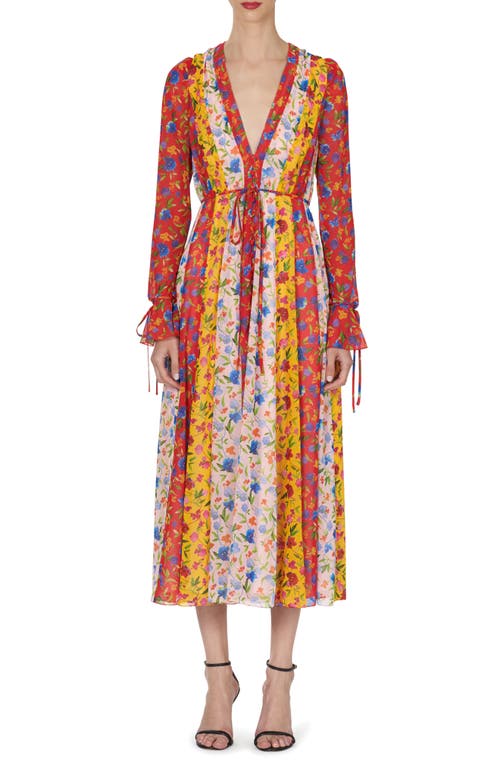 Carolina Herrera Mixed Floral Stripe Long Sleeve Chiffon Midi Dress Ivory Multi-Color at Nordstrom,