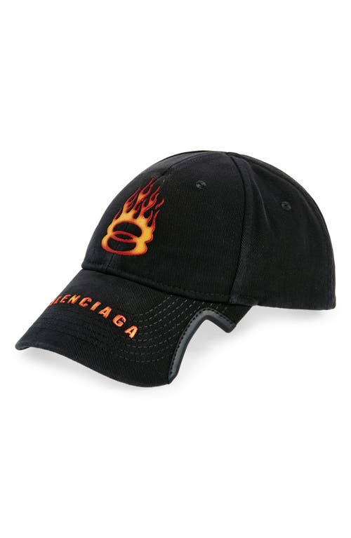 Balenciaga Burning Unity Logo Cotton Drill Baseball Cap 1076 Black/Orange at Nordstrom,